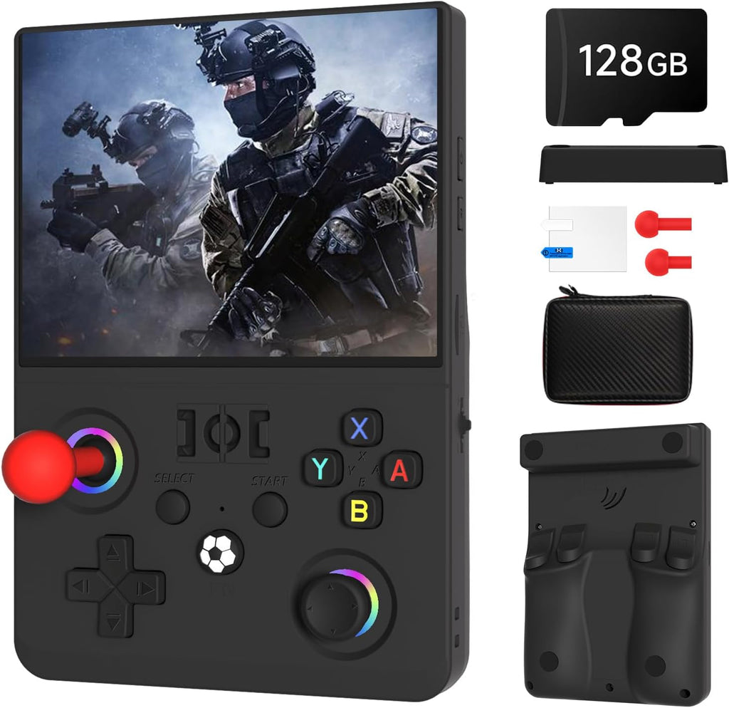 CharJenPro Newest R36MAX Ⅱ 4.5 Inch Retro Handheld Game Console,1024x768 IPS HD Screen,128G Built-in 22000+ Classic Game,Portable Open Source Linux System,4000mAh Battery with Arcade Joysticks*2 (Black)