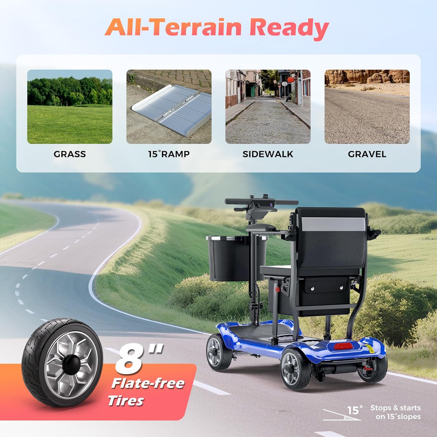 Lightweight Mobility Scooter for Adults & Seniors - Cruise & Airport Approved, 43lb Foldable Portable Motorized Scooters with Removable Lithium Battery for 12.4 Miles Travel, 300lb Capacity, Blue