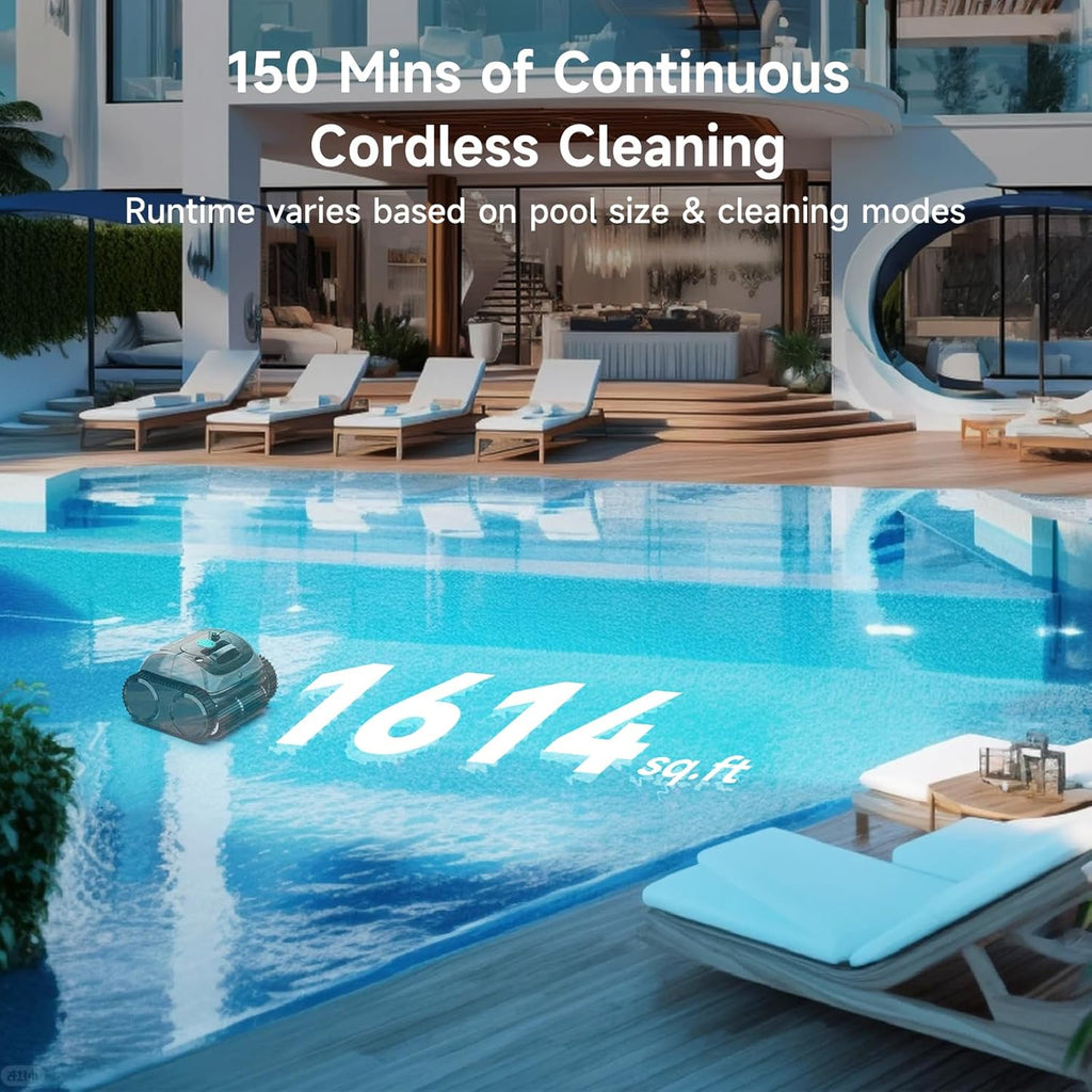 PSIL 2026 Upgrade C1 Cordless Robotic Pool Vacuum for Inground Pools, Above Ground Smart Pool Cleaner 4-in-1 Wall & Waterline Cleaning Up to 1,621 sq.ft, 150mins App Conrol Navigation, Gray Green