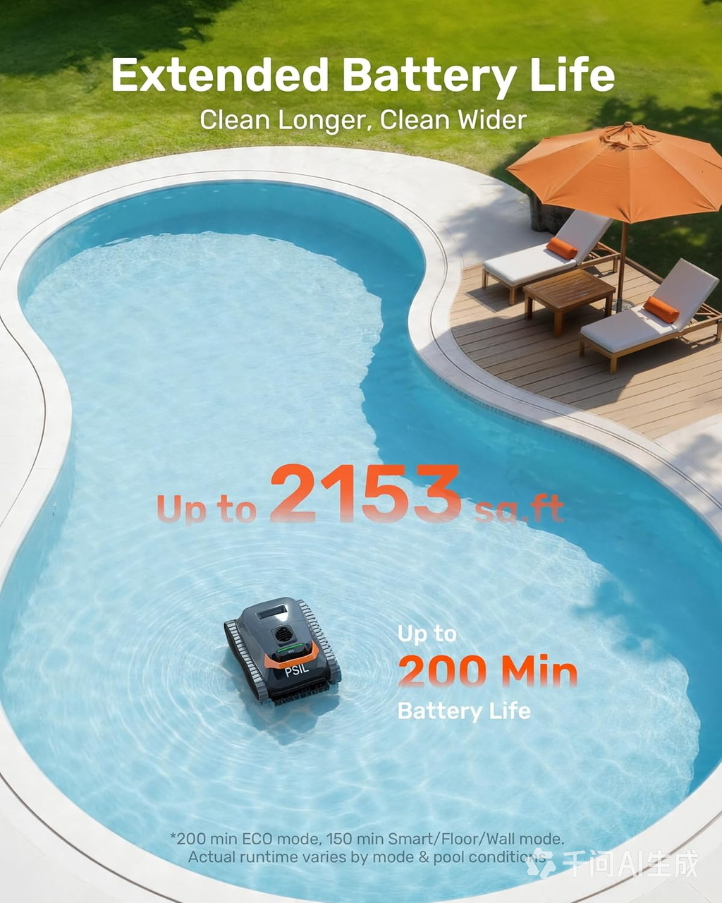 LiteVac G1 Pool Vacuum for Inground & Above Ground Pools, Up to 200 Mins, Floor/Wall/Waterline/Shallow Area Cleaning with Smart Navigation, 15.2 lbs Lightweight, Double Filtration, Orange