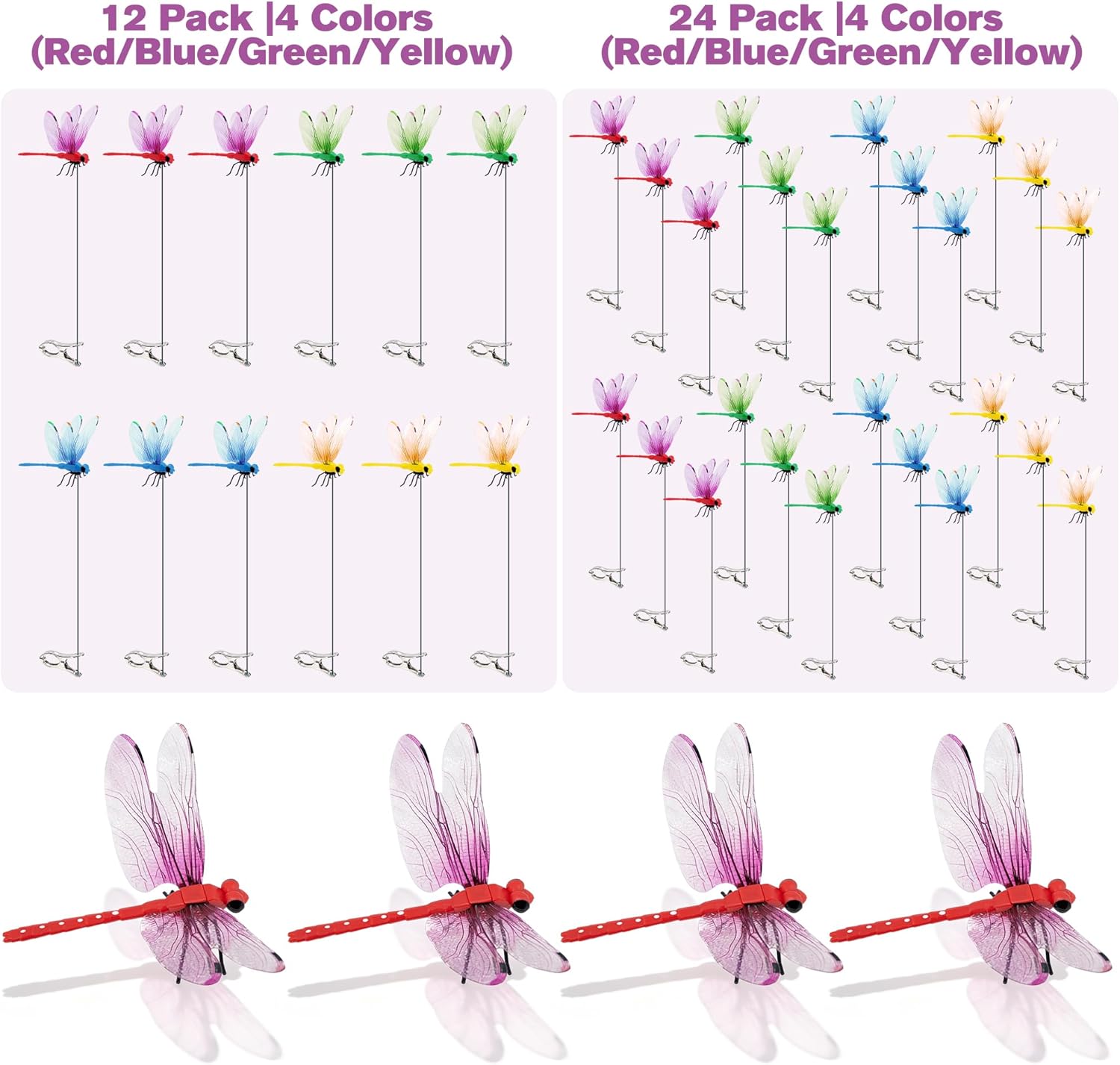 PSIL 12 Pack Dragonfly Clip,Fake Dragonflies, Humming Bird Stakes Fake, Plastics Dragonfly for Garden Stakes Decor Yard Ornaments for Hat,Deer and Horse,Fly Scare Devices for Indoor Outdoor
